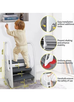 VUCATIN Toddler Step Stool Adjustable 3 Step Stool Kids Standing Tower for Kitchen Counter Bathroom Sink Toilet Potty Training Children Learning Helper Stool with Safety Handles & Non-Slip Pad  - Image 3