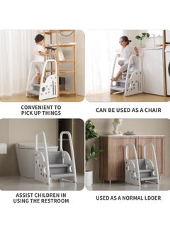 VUCATIN Toddler Step Stool Adjustable 3 Step Stool Kids Standing Tower for Kitchen Counter Bathroom Sink Toilet Potty Training Children Learning Helper Stool with Safety Handles & Non-Slip Pad  - Image 5