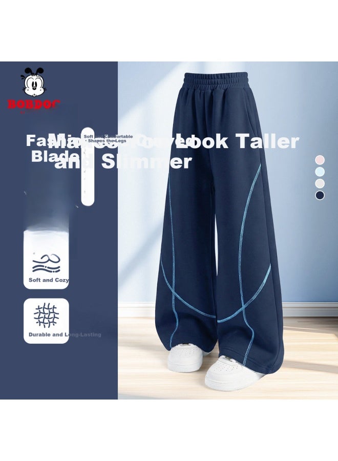Bobdog Girls' Pants Spring New Children's Casual Pants Stylish Girls' Sports Lightweight Wide-leg Thin Pants White Flower Gray 170