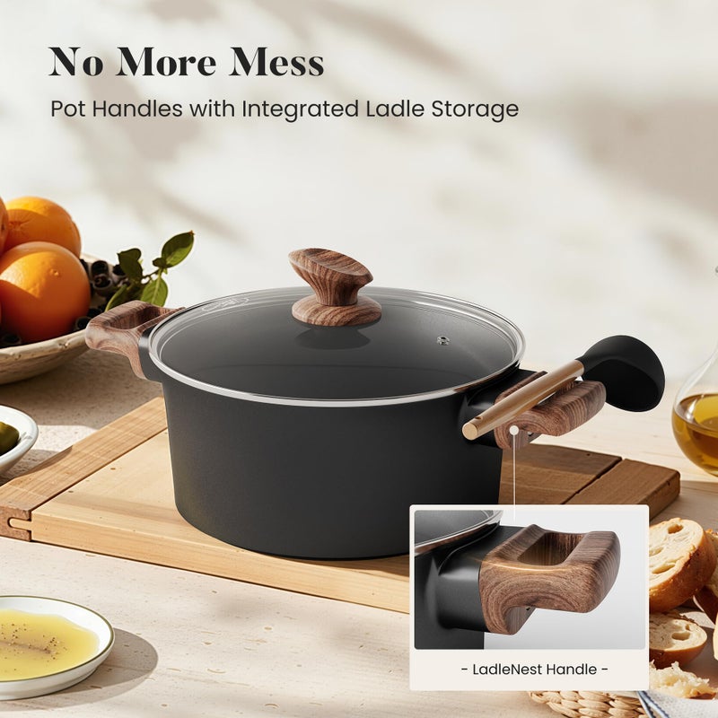 Kitchen Academy Non Toxic Pots and Pans Set Non Stick - 10 Pcs Induction Ceramic Cookware Set, Healthy Nonstick Black Cooking Pans Set, PFAS/PTFE/PFOA & PFOS Free - Image 5