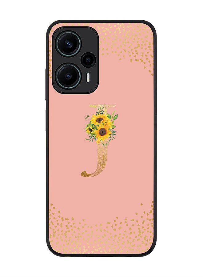 Stylizedd Rugged Black edge case for Xiaomi Poco F5 5G / Xiaomi Redmi Note 12 Turbo 5G Slim fit Flexible Rubber Edges Anti Drop TPU Cover - Monogram Letter Floral Pattern - J (Rose Pink) - Image 1
