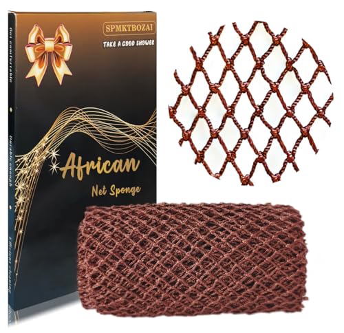 SPMKTBOZAI African Net Sponge Authentic, African Exfoliating Sponge Real African Net Black Owned, African Bath Sponge Back Scrubber, Body Exfoliator Shower Bath Accessories (Brown) - Image 1