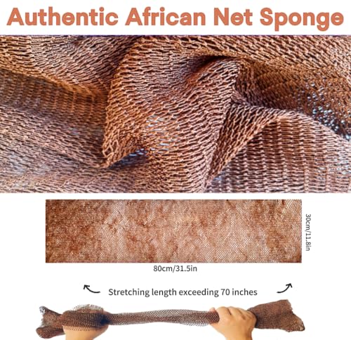 SPMKTBOZAI African Net Sponge Authentic, African Exfoliating Sponge Real African Net Black Owned, African Bath Sponge Back Scrubber, Body Exfoliator Shower Bath Accessories (Brown) - Image 3