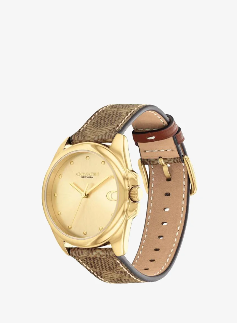 Coach  3-Hand Greyson Collection Quartz Movement Watch For Women With Brown Pvc Strap - 14504111 for Women | Best Price UAE