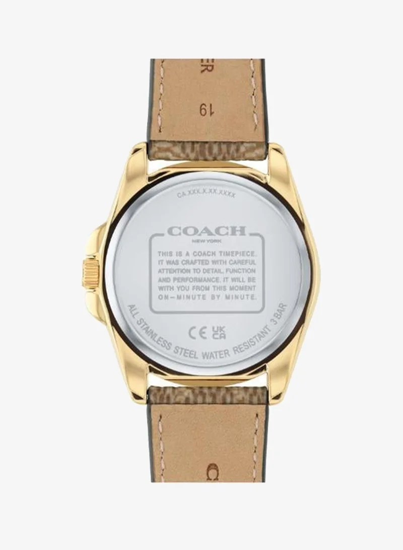 COACH 3-Hand Greyson Collection Quartz Movement Watch For Women With Brown Pvc Strap - 14504111