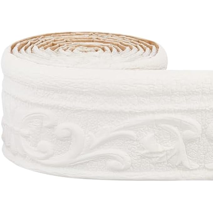 WALL TRIM SELF ADHESIVE FLEXIBLE MOLDING TRIM FOAM WALL TRIM PEEL AND STICK WALL BASEBOARD MOLDING TRIM FOR WALL PICTURE EDGE SHELF LINER DRESSER DRAWER LOCKER, 90"X3.2", WHITE - Image 2