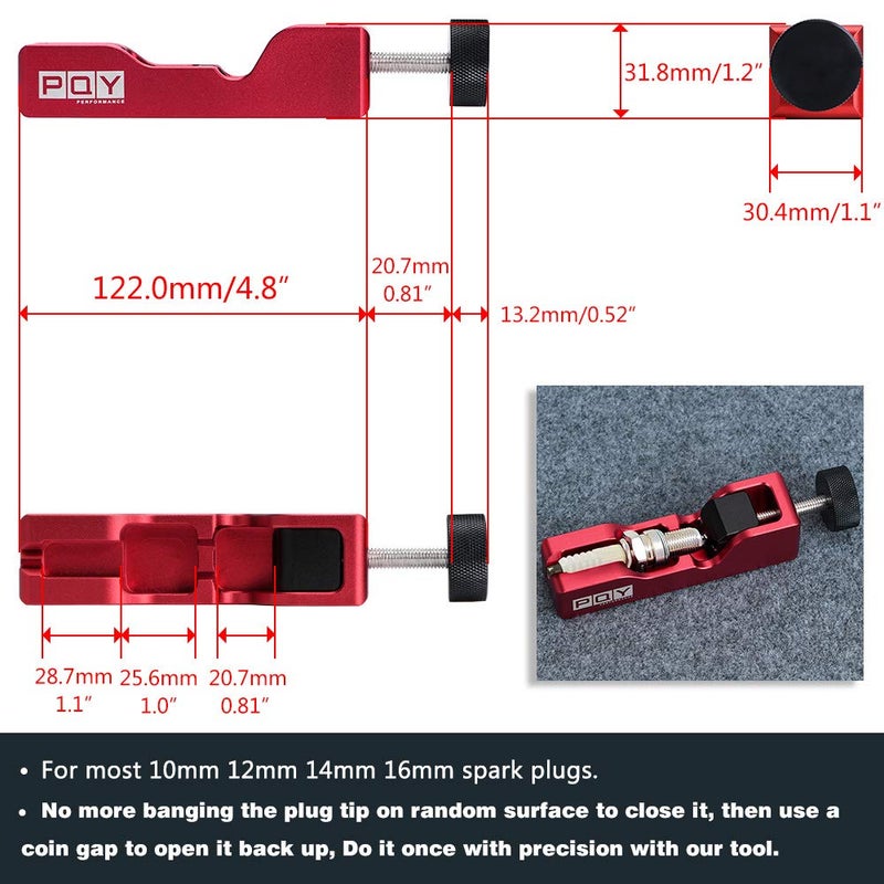 pqy أداة ضبط فجوة شمعات الإشعال العالمية PQY لمعظم شمعات الإشعال 10mm 12mm 14mm 16mm باللون الأحمر - Image 4