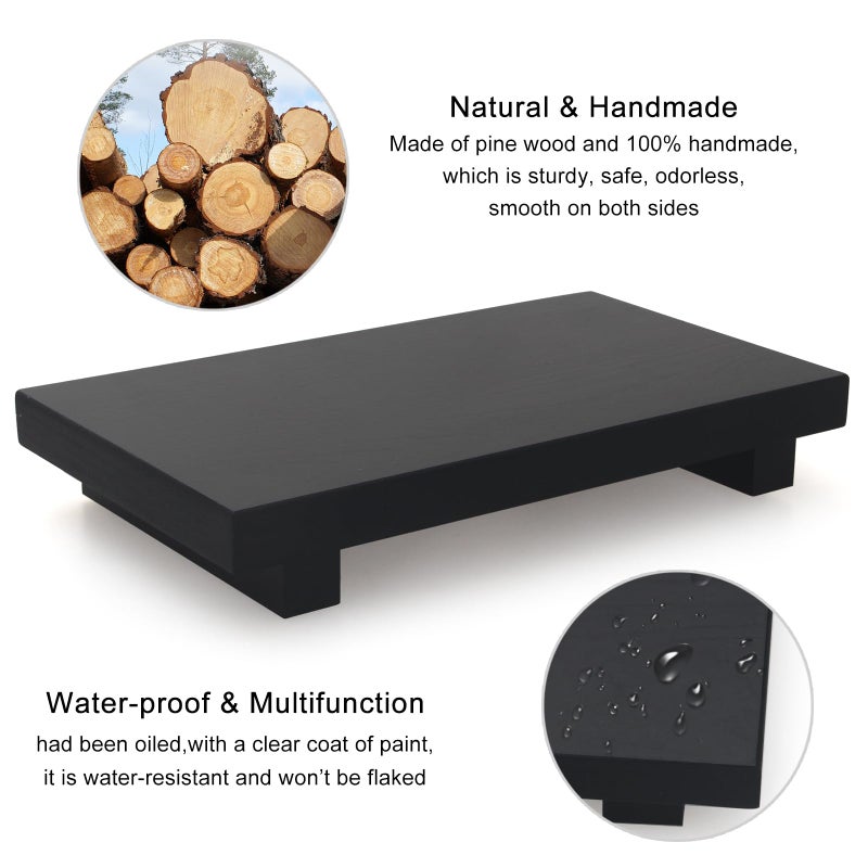Ayiaren Black Bathroom Vanity Organizer Tray for Countertop Small Wooden Pedestal Stand Farmhouse Kitchen Sink Tray Decorative Hand Soap Dish Dispenser Holder Wood Risers Modern Bathroom Decor Accessories - Image 4