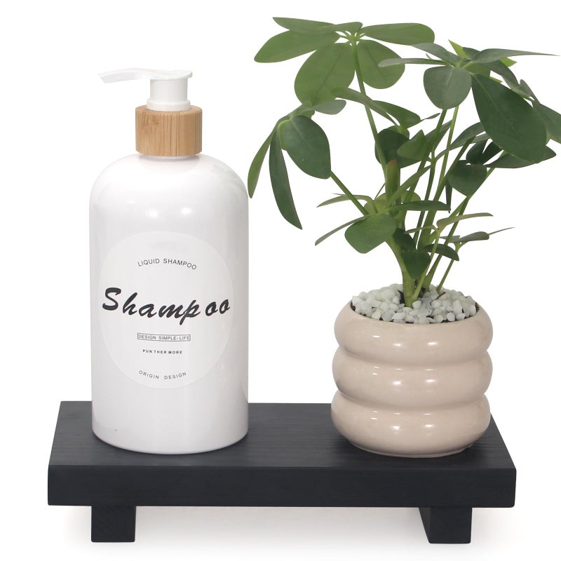 Ayiaren Black Bathroom Vanity Organizer Tray for Countertop Small Wooden Pedestal Stand Farmhouse Kitchen Sink Tray Decorative Hand Soap Dish Dispenser Holder Wood Risers Modern Bathroom Decor Accessories - Image 1
