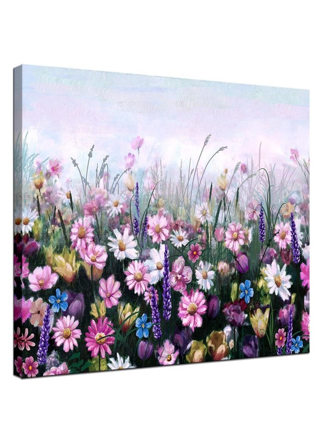 iHAPPYWALL Contemporary Flowers Canvas Wall Art Colorful Daisy Wildflowers Floral Picture Painting Artwork for Living Room Bedroom Bathroom Home Decor Stretched and Framed Ready to Hang 24x36inch - Image 1