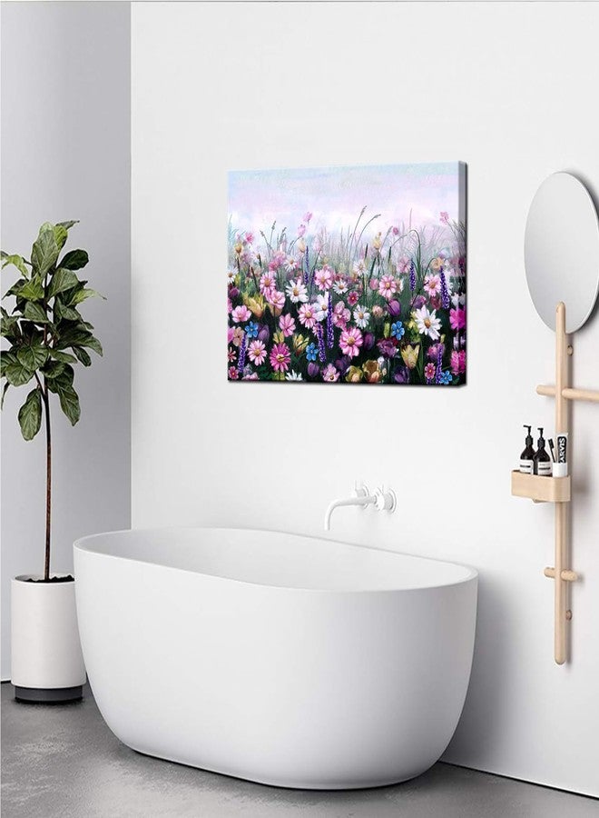 iHAPPYWALL Contemporary Flowers Canvas Wall Art Colorful Daisy Wildflowers Floral Picture Painting Artwork for Living Room Bedroom Bathroom Home Decor Stretched and Framed Ready to Hang 24x36inch - Image 4