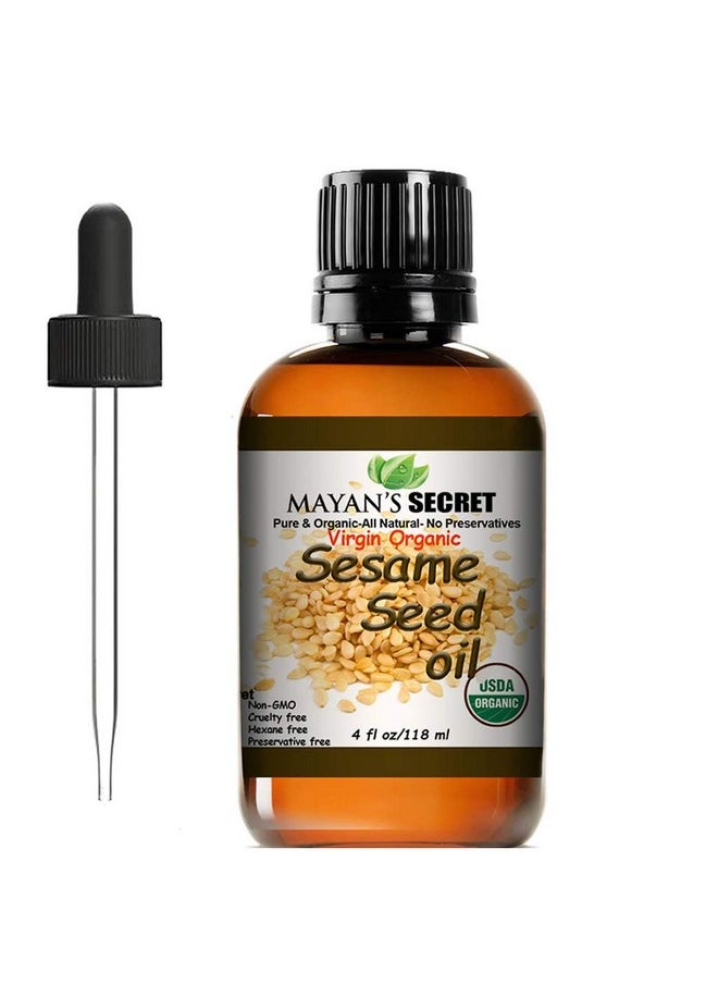 Mayan's Secret Usda Certified Virgin Organic Sesame Seed Oil Unrefined 100% Pure Natural For Skin, Body, Face, And Hair Growth Large 4Oz Glass Bottle  - Image 1