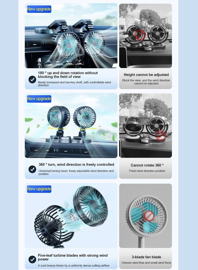 شاربدو مروحة سيارة بذراعين، دوران 360 درجة، تدفق هواء عالي، تعمل بالطاقة عبر USB لسيارات 12 فولت/24 فولت - Image 4