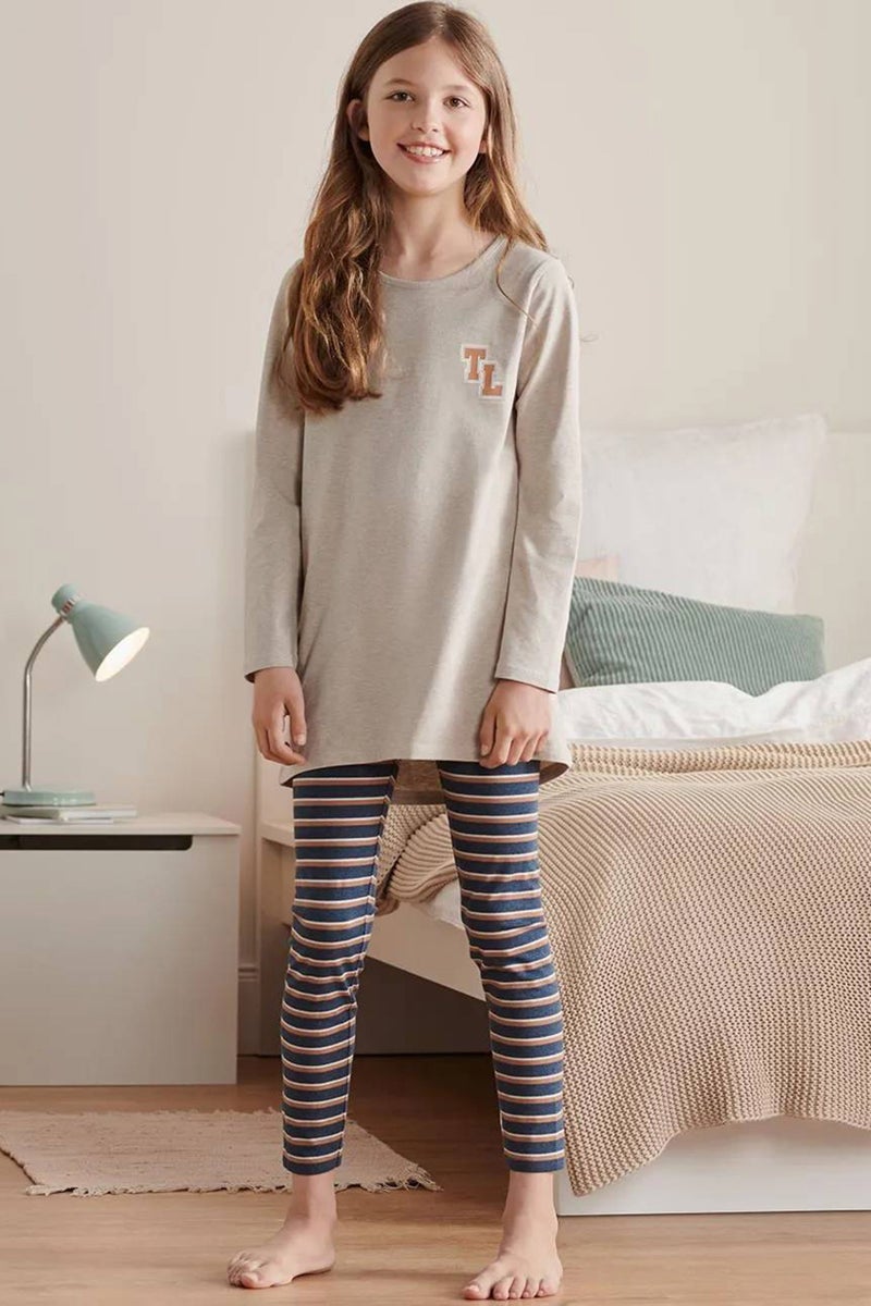 Tchibo Kids Girl 2 Piece Round Neck Short Sleeve Pyjama, Tan - Image 1
