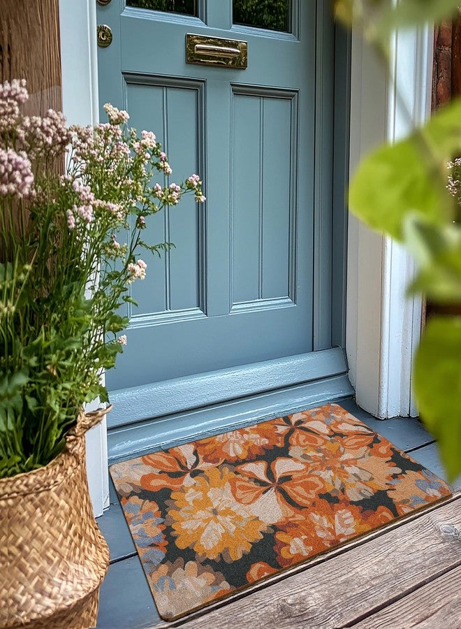 XLDLIOO Boho Floral Door Mat, Abstract Fantasy Orange Flower Welcome Front Door Mat Indoor Outdoor Entrance, Floral Artificial Coir Doormats Rugs for Porch Patio Entryway Home Decor 30x17in - Image 2