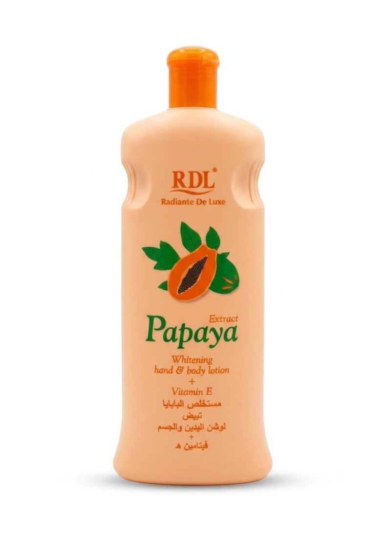 RDL Radiante De Luxe Papaya Extract Whitening Hand & Body Lotion + Vitamin E 600 Ml (Packaging May Vary) - Image 1