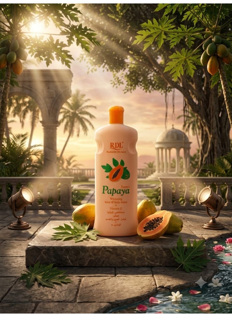 RDL Radiante De Luxe Papaya Extract Whitening Hand & Body Lotion + Vitamin E 600 Ml (Packaging May Vary) - Image 2