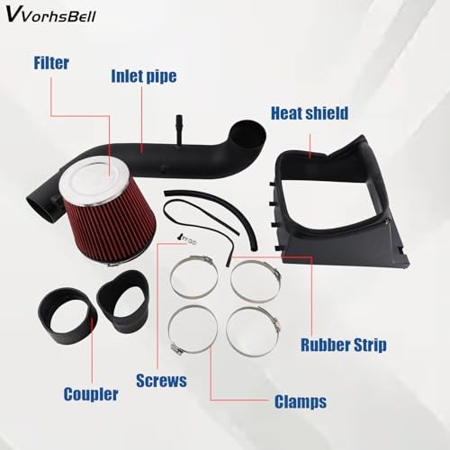 VVORHSBELL Cold Air Intake Kit Compatible with 2011-2014 Ford F150 5.0L V8 Aluminum High-Performance Air Filter System with Heat Shield, Reusable Washable Filter, Horsepower & Torque Boost - Image 2