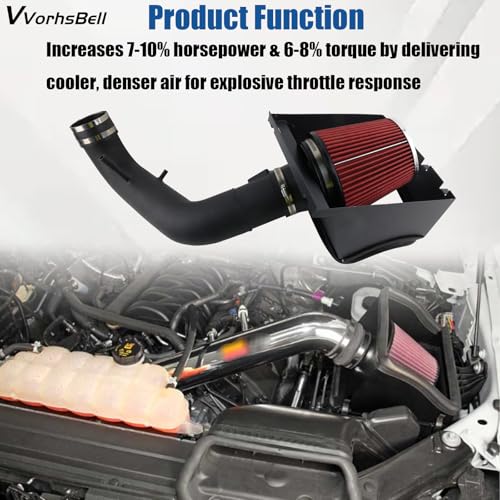 VVORHSBELL Cold Air Intake Kit Compatible with 2011-2014 Ford F150 5.0L V8 Aluminum High-Performance Air Filter System with Heat Shield, Reusable Washable Filter, Horsepower & Torque Boost - Image 5