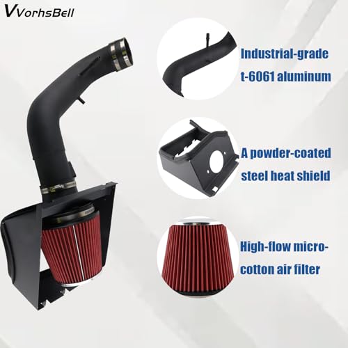 VVORHSBELL Cold Air Intake Kit Compatible with 2011-2014 Ford F150 5.0L V8 Aluminum High-Performance Air Filter System with Heat Shield, Reusable Washable Filter, Horsepower & Torque Boost - Image 4