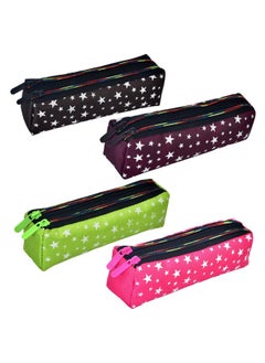 Kuber Industries Kuber Industries Pencil Pouch|Rexine Stationary Pouch|Pencil Utility Pouch|School Pencil Case for Kids|Pen-Pencil Box for Kids|2 Zipper Pencil Organizer|Star Pencil Pouch|Pack of 4|Multi, Assorted  - Image 1