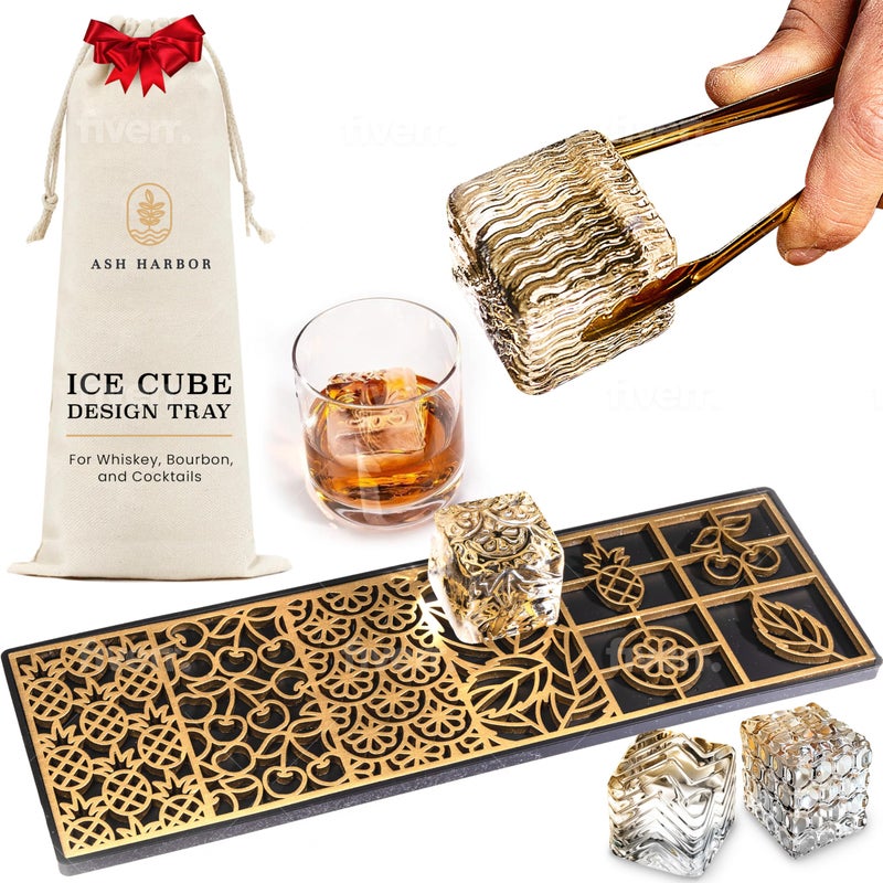 Ash Harbor Clear Ice Cube Maker Design Tray - Craft Modern Ice Molds for Bourbon & Cocktails in 5 Seconds - Whiskey Mold Cube Stamp – Bartender Accessories - Copper Ice Press Cocktails by Ash Harbor (Holidays) - Image 1