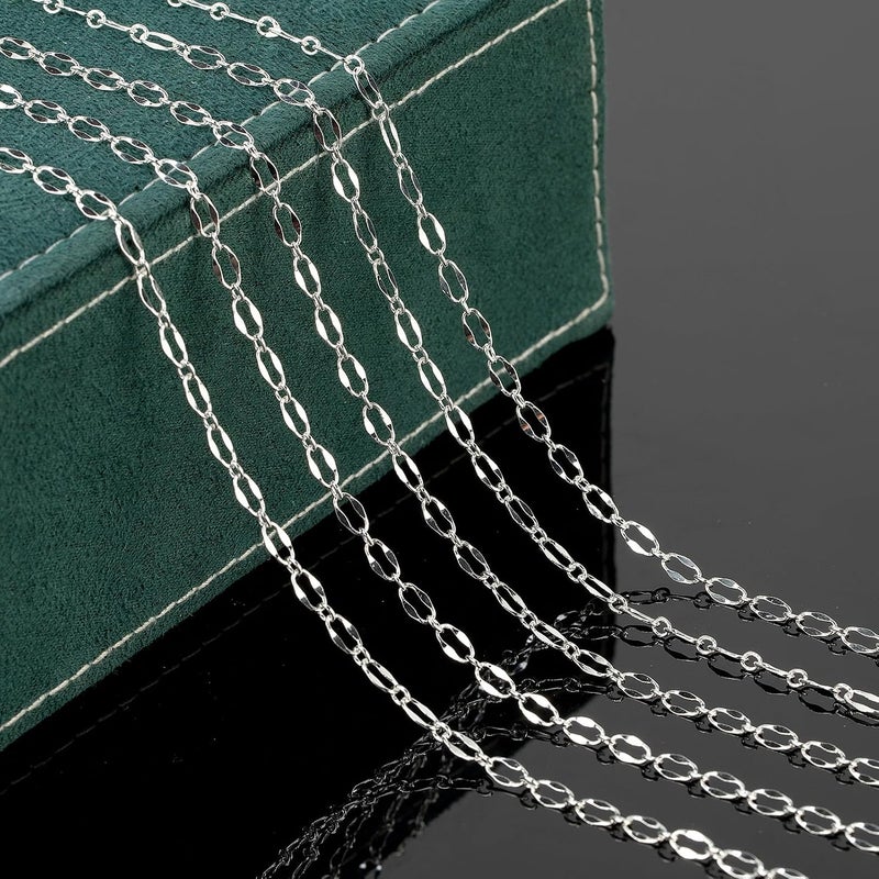 UMAOKANG 16.4 Feet Brass Chain for Jewelry Making Silver Plated Lip Chains Bulk Women Necklace Bracelet DIY Jewelry Supplies - Image 4