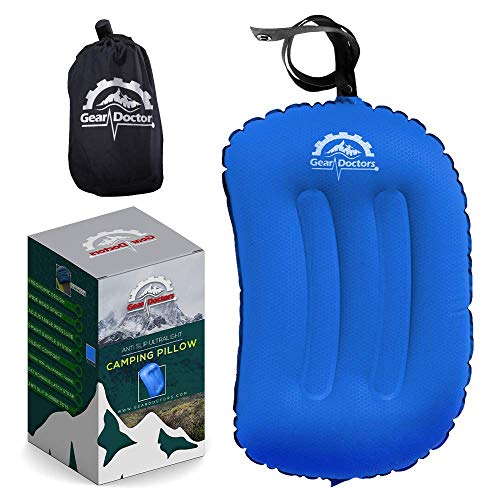 Gear Doctors 3.5oz Compact Ultralight Inflatable Camping Pillow — Inflatable Camp Pillow — Backpacking Pillows Ultralight— Camping Pillows for Sleeping, Hiking, Traveling, Beach, Office Working [Blue] - Image 1