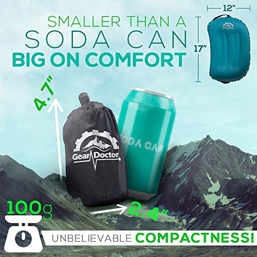 Gear Doctors 3.5oz Compact Ultralight Inflatable Camping Pillow — Inflatable Camp Pillow — Backpacking Pillows Ultralight— Camping Pillows for Sleeping, Hiking, Traveling, Beach, Office Working [Blue] - Image 2