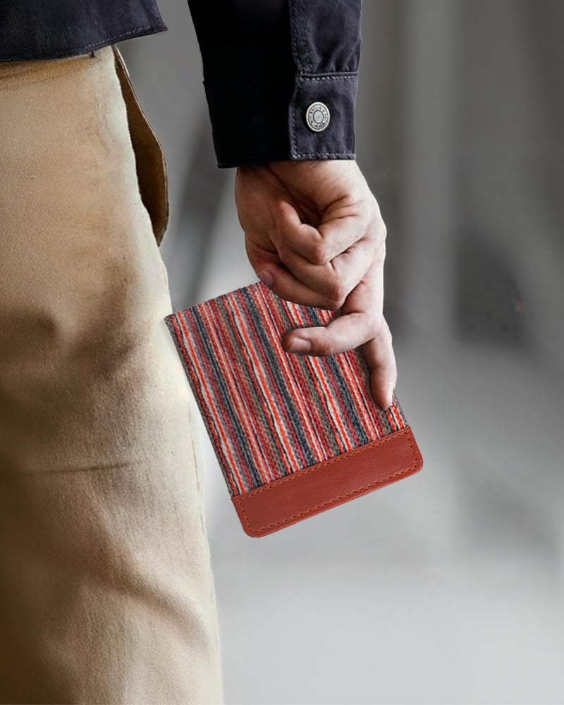 ZOUK Classic Sleek Men’s Wallet – Vegan Leather & Handcrafted Fabric | Slim, Stylish, Compact Bifold Wallet with Coin Pouch & Card Slots, Goan Waves - Image 2
