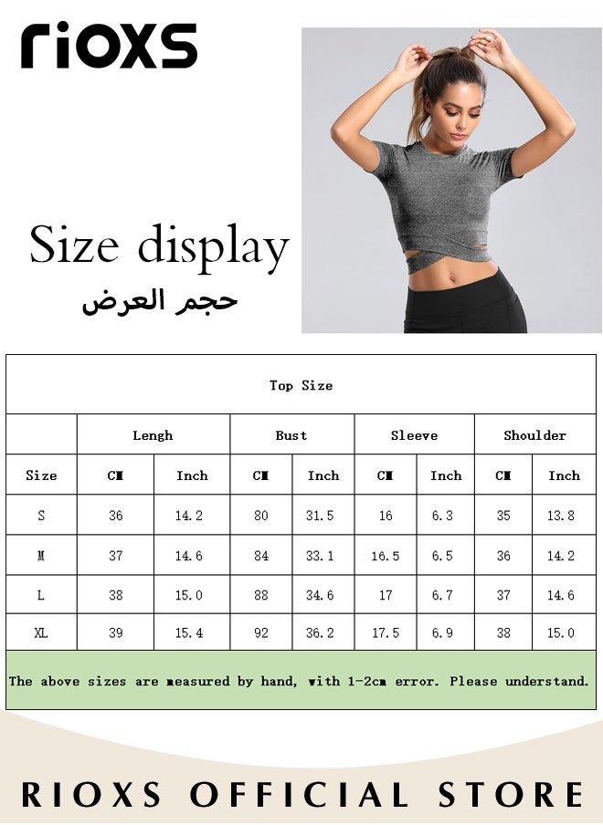 RIOXS - Womens Short Sleeve Athletic Crop Tops Yoga Tops Slim Fit Shirts For Running Exercise - Image 1