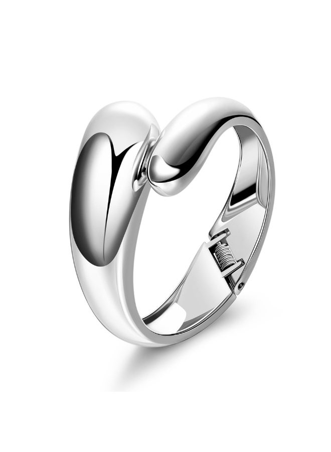 Chunky Teardrop Irregular Bangle Bracelet for Women, 18K Gold Plated Hinged Wrist Cuff - Image 1