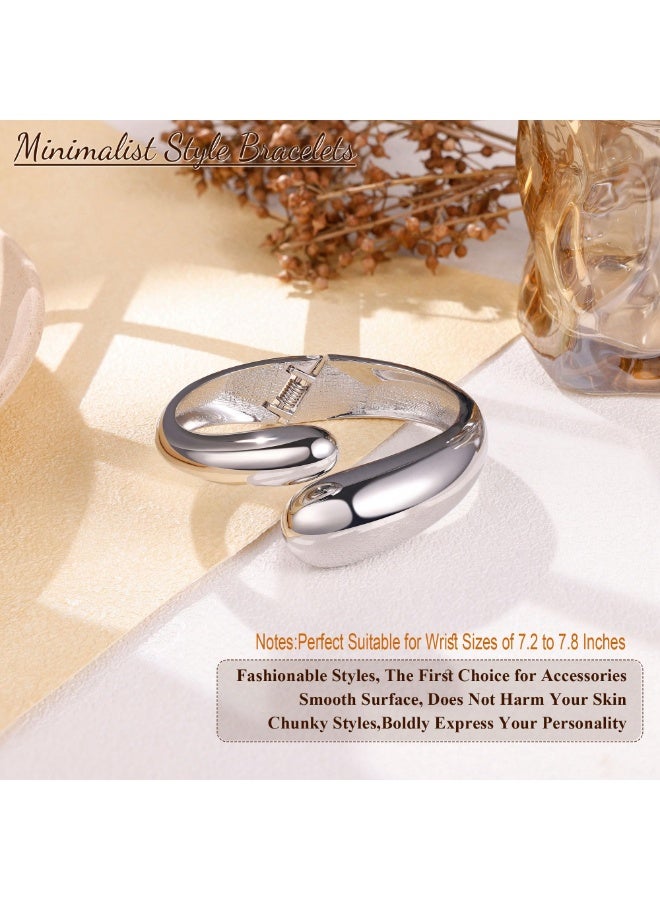 Chunky Teardrop Irregular Bangle Bracelet for Women, 18K Gold Plated Hinged Wrist Cuff - Image 3