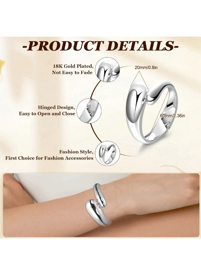 Chunky Teardrop Irregular Bangle Bracelet for Women, 18K Gold Plated Hinged Wrist Cuff - Image 2