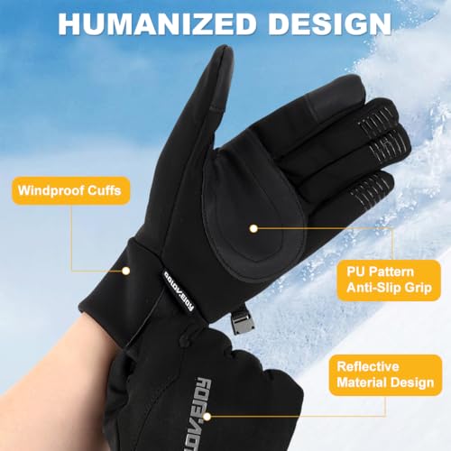 GUSTAVE® Winter Riding Gloves for Men, Thermal Plush Lined Windproof Sport Gloves with Touchscreen Function and Anti-Loss Clip for Cycling Driving and Outdoor Use, XL - Image 2