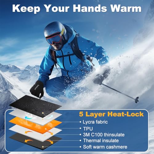 GUSTAVE® Winter Riding Gloves for Men, Thermal Plush Lined Windproof Sport Gloves with Touchscreen Function and Anti-Loss Clip for Cycling Driving and Outdoor Use, XL - Image 5