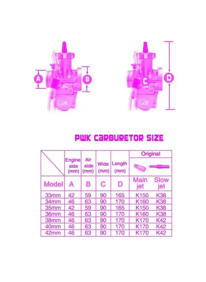 مكربن عالمي عالي الأداء من الألومنيوم مقاس 33 × 42 مم طراز PWK35 مناسب لمحركات 2T و4T للدراجات النارية للطرق الوعرة والموتوكروس والدراجات البخارية ومركبات ATV وQuad وUTV - Image 2
