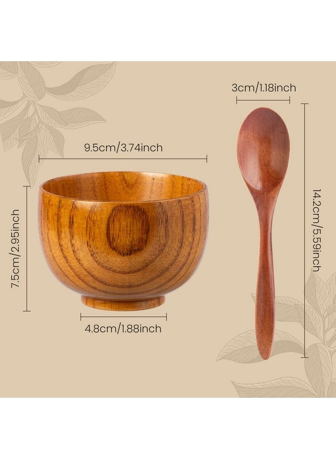 NUOMI 2 Sets Wooden Bowls for Food, Small Wood Bowls with Wood Spoons for Dessert Snacks Soup Tableware Set - Image 2