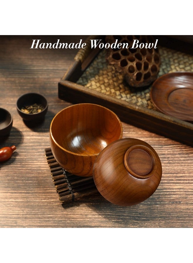 NUOMI 2 Sets Wooden Bowls for Food, Small Wood Bowls with Wood Spoons for Dessert Snacks Soup Tableware Set - Image 3