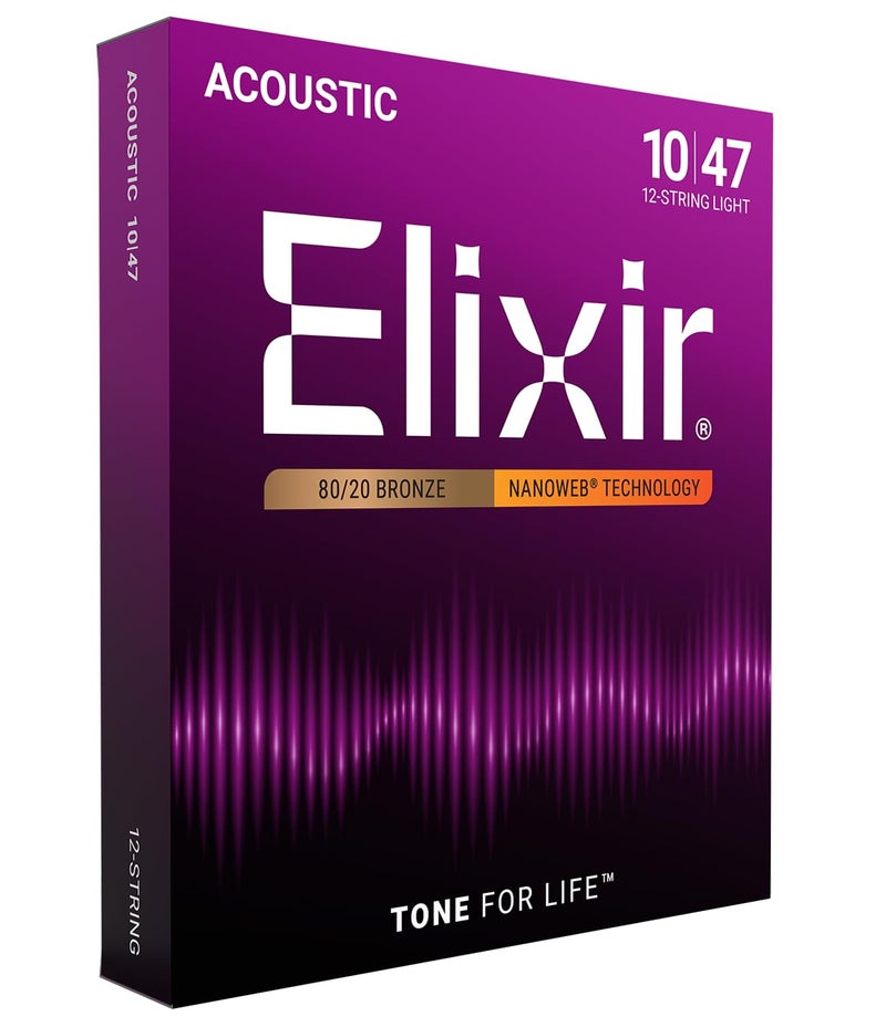 Elixir Strings, Acoustic Guitar Strings, 80/20 Bronze with NANOWEB Technology, Longest-Lasting Bright and Focused Tone For Life with Comfortable Feel, 12 String Set, Light 10-47 - Image 1