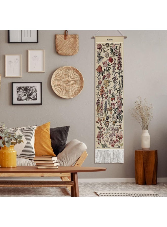 GUDOO Vintage Tapestry 52 x 13 Inch, Long Vertical Wall Hanging Reference Illustrative Botanical Tassel Tapestry for Bedroom Living Room Home Decoration(Flower) - Image 5