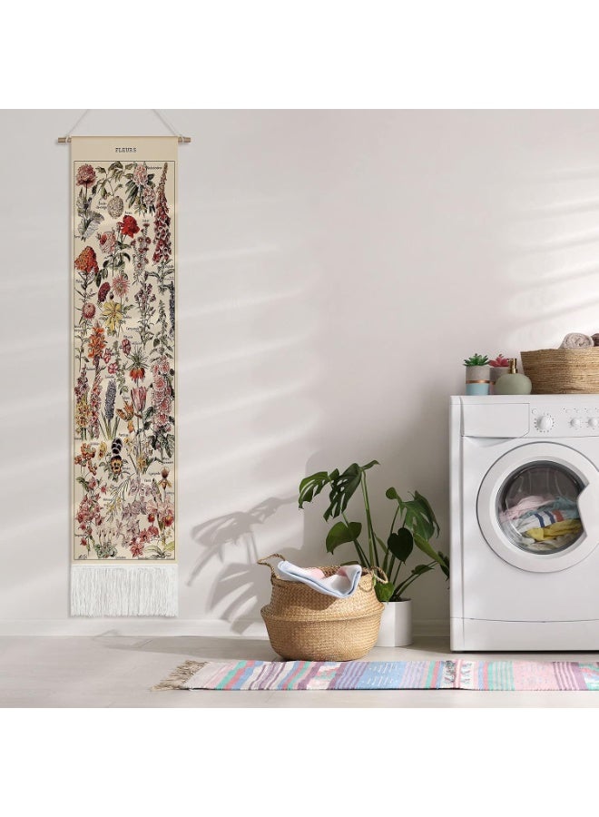 GUDOO Vintage Tapestry 52 x 13 Inch, Long Vertical Wall Hanging Reference Illustrative Botanical Tassel Tapestry for Bedroom Living Room Home Decoration(Flower) - Image 4
