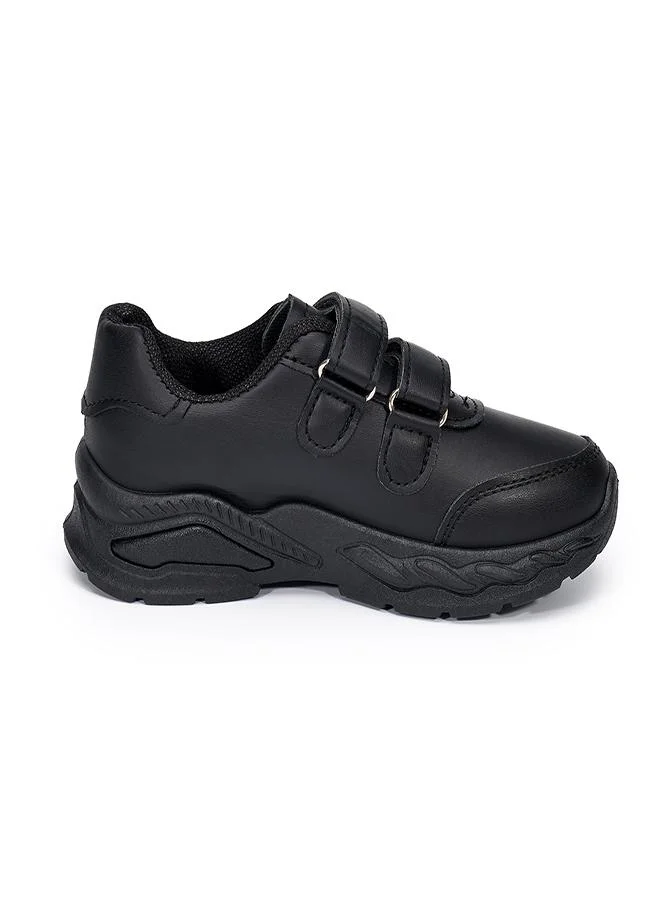 babyqlo Black Dual Velcro School Sneakers for Kids