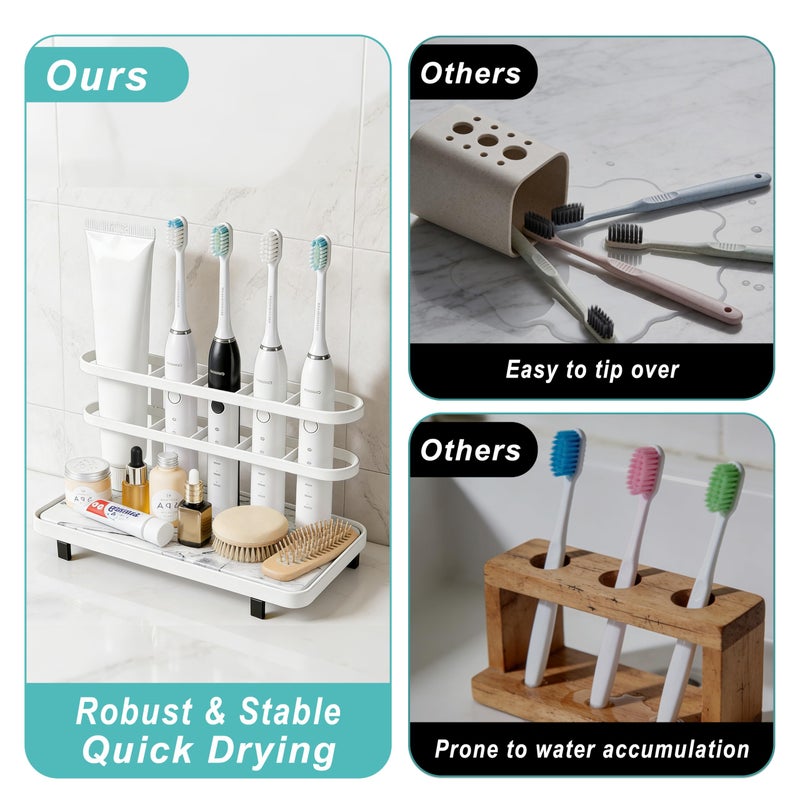 FHJP Electric Toothbrush Holders for Bathrooms, Bathroom Counter Organizer with Quick Dry Diatomaceous Earth Mat, 5 Slots Toothbrush and Toothpaste Holder White, for Bathroom Sink Organizer Countertop - Image 5
