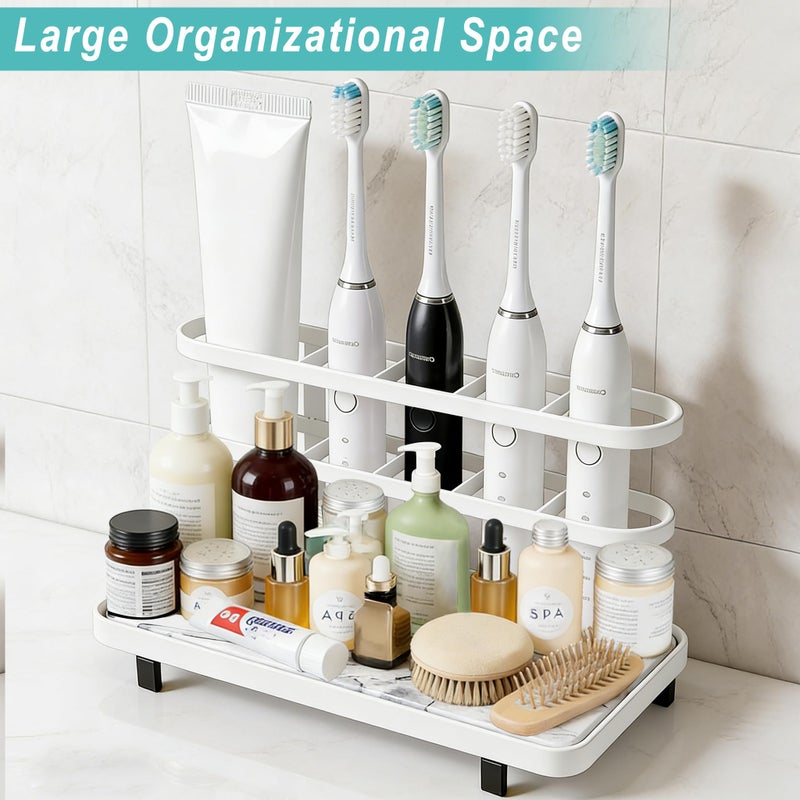 FHJP Electric Toothbrush Holders for Bathrooms, Bathroom Counter Organizer with Quick Dry Diatomaceous Earth Mat, 5 Slots Toothbrush and Toothpaste Holder White, for Bathroom Sink Organizer Countertop - Image 3