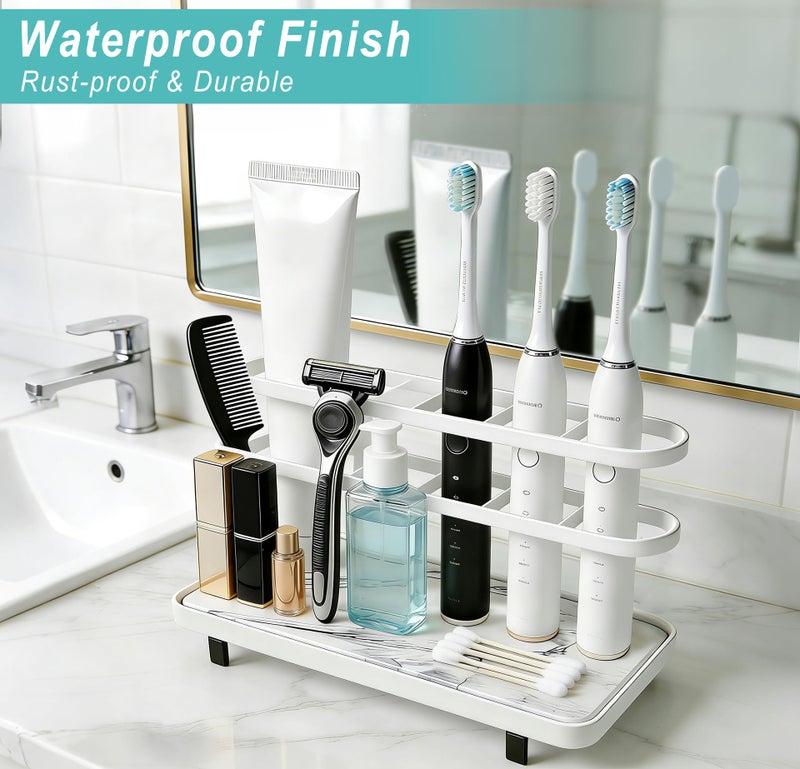 FHJP Electric Toothbrush Holders for Bathrooms, Bathroom Counter Organizer with Quick Dry Diatomaceous Earth Mat, 5 Slots Toothbrush and Toothpaste Holder White, for Bathroom Sink Organizer Countertop - Image 4