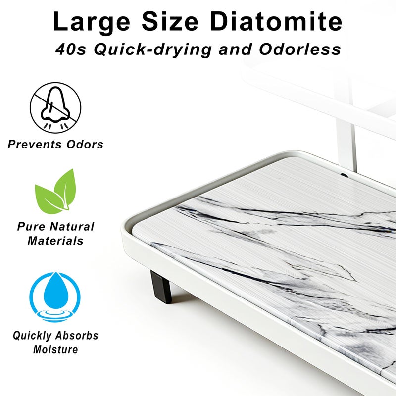 FHJP Electric Toothbrush Holders for Bathrooms, Bathroom Counter Organizer with Quick Dry Diatomaceous Earth Mat, 5 Slots Toothbrush and Toothpaste Holder White, for Bathroom Sink Organizer Countertop - Image 2