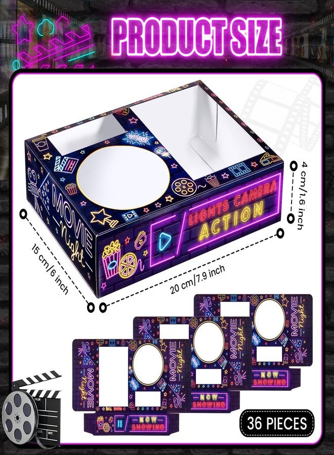 Faccito 36 Pcs Movie Night Snack Trays Theater Snack Boxes Disposable Cinema Paper Holder Movie Night Neon Glow Party Supplies for Popcorn Food Candy Drink Party Favors(Black Purple,Classic Style) - Image 2
