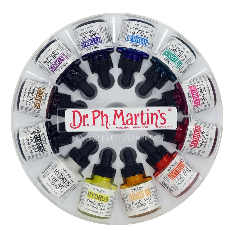 Dr. Ph. Martin's Hydrus Fine Art Watercolor (Set 1) Watercolor Set, 1.0 oz, Set 1 Colors, 1 Set of 12 Bottles - Image 1