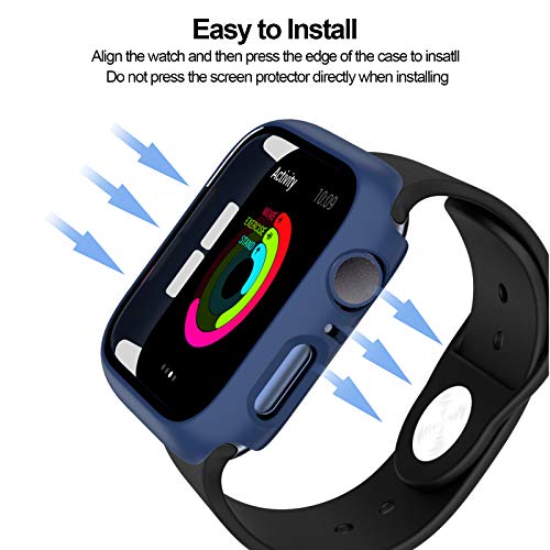 BHARVEST 3 Pack Hard PC Case Compatible with Apple Watch Series 3/2/1 42mm, BHARVEST Case with Tempered Glass Screen Protector Overall Bubble-Free Cover for iWatch Accessories, Black+Blue+Silver - Image 5